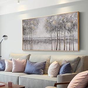 Tree Canvas Wall Art Gray Plant Wall Decor Abstract Large Artwork Framed Pictures Grey Misty Forest for Living Room Bedroom Office Home Decor 29"x58" with Framed