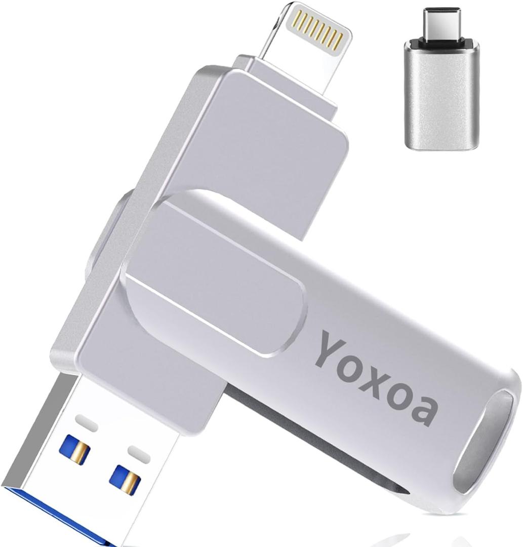 MFi Certified 512GB Flash Drive for iPhone & iPad, High-Speed Photo Stick for External Memory Storage, Backup & Transfer Files, USB Stick for iPhone/iPad/iOS/Android/PC (Space: ~484GB),Silver