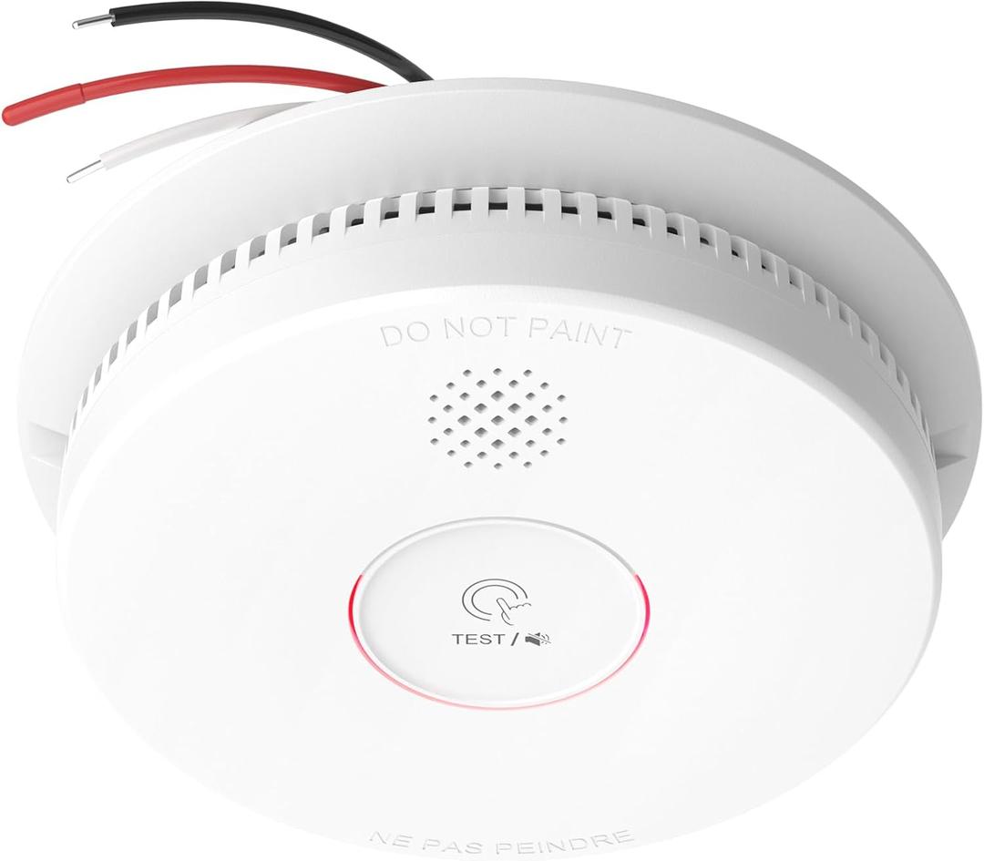 Hardwired Interconnected Smoke Detectors,Photoelectric Smoke Alarm with 9V Battery Backup,Test/Silence Button, Hard Wired Fire Alarm for Home GS562A 1pack