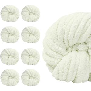 SUNTQ 8 Pack Jumbo Chunky Chenille Yarn for Crocheting, Bulky Thick Fluffy Yarn for Hand Knitting Blanket, Soft Plush Knitting Yarn for Cushions, Pet Bed,Home Decor, Ivory(32 yds,8.8 oz Each Skein)