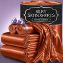 DECOLURE Satin Bed Sheets - 4 Piece Luxury Silky Queen Size Bedding Set - Softer Than Silk, Wrinkle-Free with 15 Deep Pocket Fitted Sheet, Perfect for Hair & Skin, Gifts for Women (Burnt Orange)
