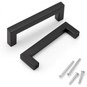 KNOBWELL 6 Pack 102mm Black Kitchen Cabinet, Stainless Steel Cupboard Door Handles Pulls for Vanity Chest Nightstand Drawer Dresser - Hole Distance 102mm, Overall Length 114mm