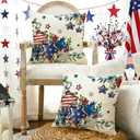4th of July Patriotic Throw Pillow Covers 20x20 Inch Set of 2, American Flowers Stars Stripes Independence Day Decoration for Sofa Couch Home Indoor Outdoor Use Memorial Day