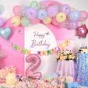2nd Birthday Decoration for Girls,Easter Pastel Rainbow 2nd Balloon Number 2 Balloon Butterfly Stickers Star Heart Foil Balloons Banner for Baby 2 Year Old Party Decor