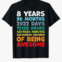 8 Year Old Bday Decorations Son Boy 8yr 8th Birthday T-Shirt S