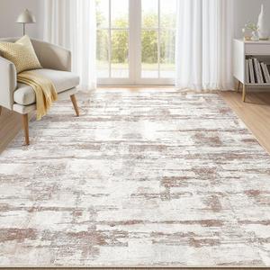 Abstract Living Room Rug 6x9 - Modern Washable Soft Thin Area Rug for Living Room Bedroom Under Dining Table - Neutral Indoor Floor Rug Carpets for Home Office Playroom Nursery - Light Brown