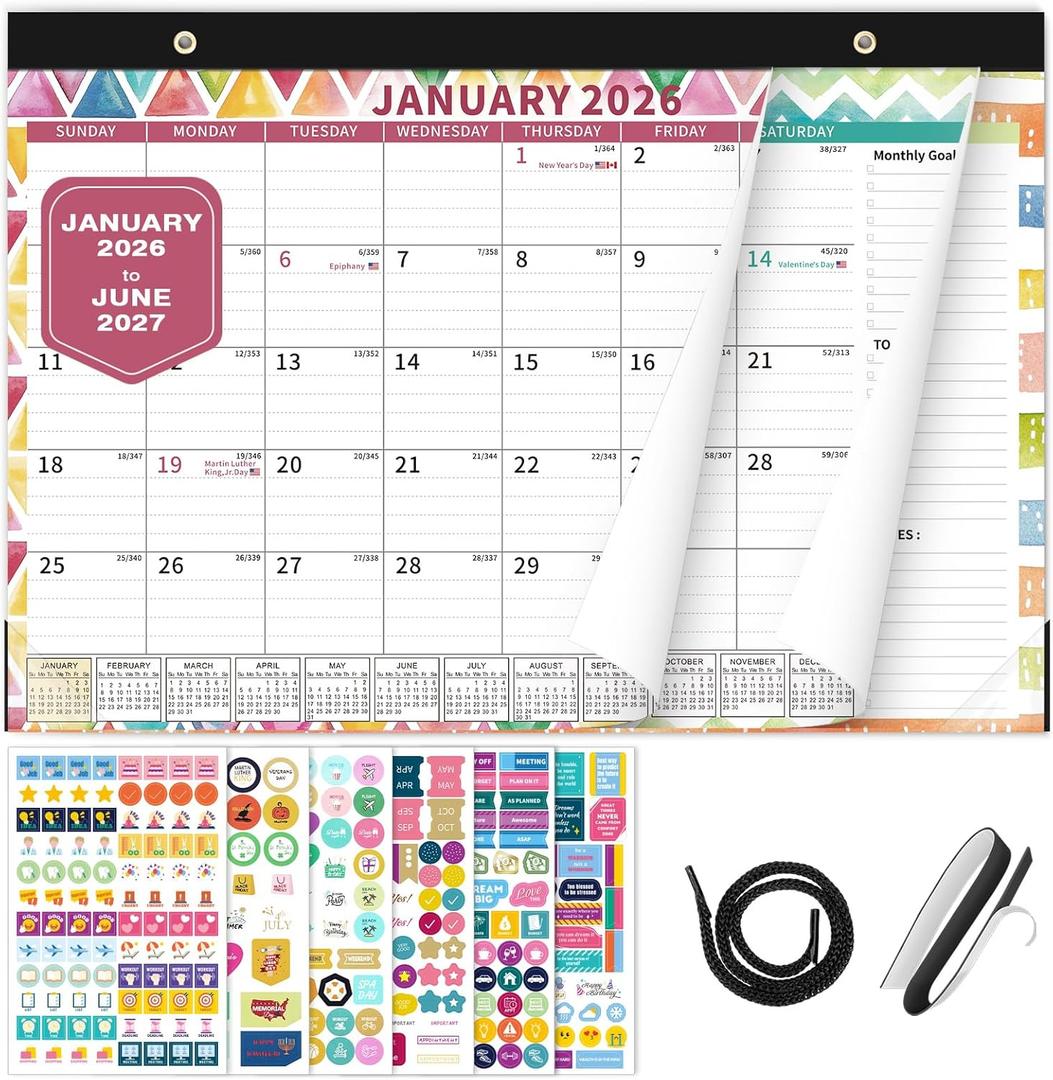 Ospelelf Desk Calendar 2026-2027, Magnetic Fridge Wall Calendar, 18 Month Monthly Large Calendar Planner with Plastic Cover 17" X 12", January 2026 - June 2027 Geometry