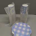 FoldTier 100 Pcs Blue Gingham Tea Party Plates and Cups Blue Gingham Party Supplies Disposable Paper Plates and Tea Cups with Handles Checkered Tableware Set for Wedding Baby Shower Birthday Decor