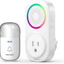 TECKNET Self-Powered Wireless Doorbell Kit - Plug-Through Door Bell with RGB Light, 60 Chimes & 5 Volume Levels, IP66 Waterproof Classroom Doorbell, 1000ft Range Doorbells for Home/Office