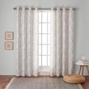 EXCLUSIVE HOME Branches Linen Blend Grommet Top Curtain Panel Pair, 54"x84", Seafoam