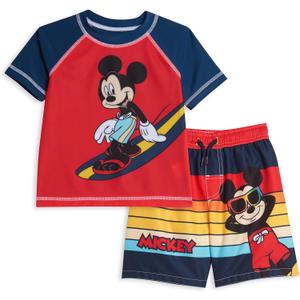 Disney Mickey Mouse Surfboard UPF 50+ Rash Guard Shirt & Swim Trunks Outfit Set Infant to Big Kid, Size: 10-12
