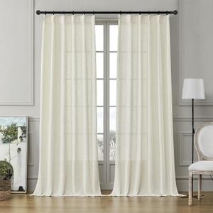 MASWOND Extra Long Sheer Linen Curtain 132 Inches 2 Panels, Pinch Pleated 2 Story Curtains for Living Room Back Tab Light Filtering Farmhouse Pleat Linen Drapes for High Ceiling, Natural W38xL132 (38"W x 132"L (Pack of 2))