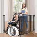 FURTIME 29-43.3" Sliding Baby/Dog Gate, No Bottom Bar Baby Gate for Doorways, Extra-Wide Walk Thru Door with Bottom Rubber Wheels, Hardware Mounted, Black