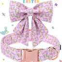 Maca Bates Rabbit Foot Dog Collar with Sailor Bow Tie for Large Girl Boy Dogs, Pink Bunny Pattern,Adjustable Durable Soft Breakaway Collars Easter Day Gift for Male Female Puppy