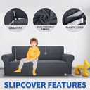 MAXIJIN Super Stretch Couch Cover for 3 Cushion Couch, 1-Piece Universal Sofa Covers Living Room Jacquard Spandex Furniture Protector Dogs Pet Friendly Fitted (Large, Gray)
