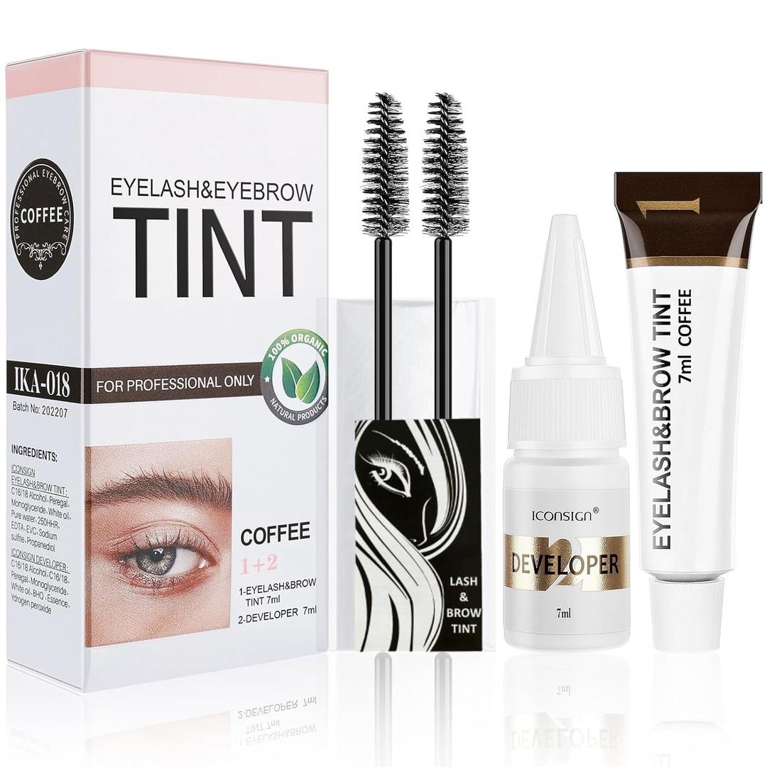 Eyelash & Eyebrow Kit, 2-In-1 Professional Lash & Brow Color Kit, Eye Brow & Eye Lash Coloring Set, Hair Color DIY Easy Use for Salon and Home 7ml Coffee/Dark Brown