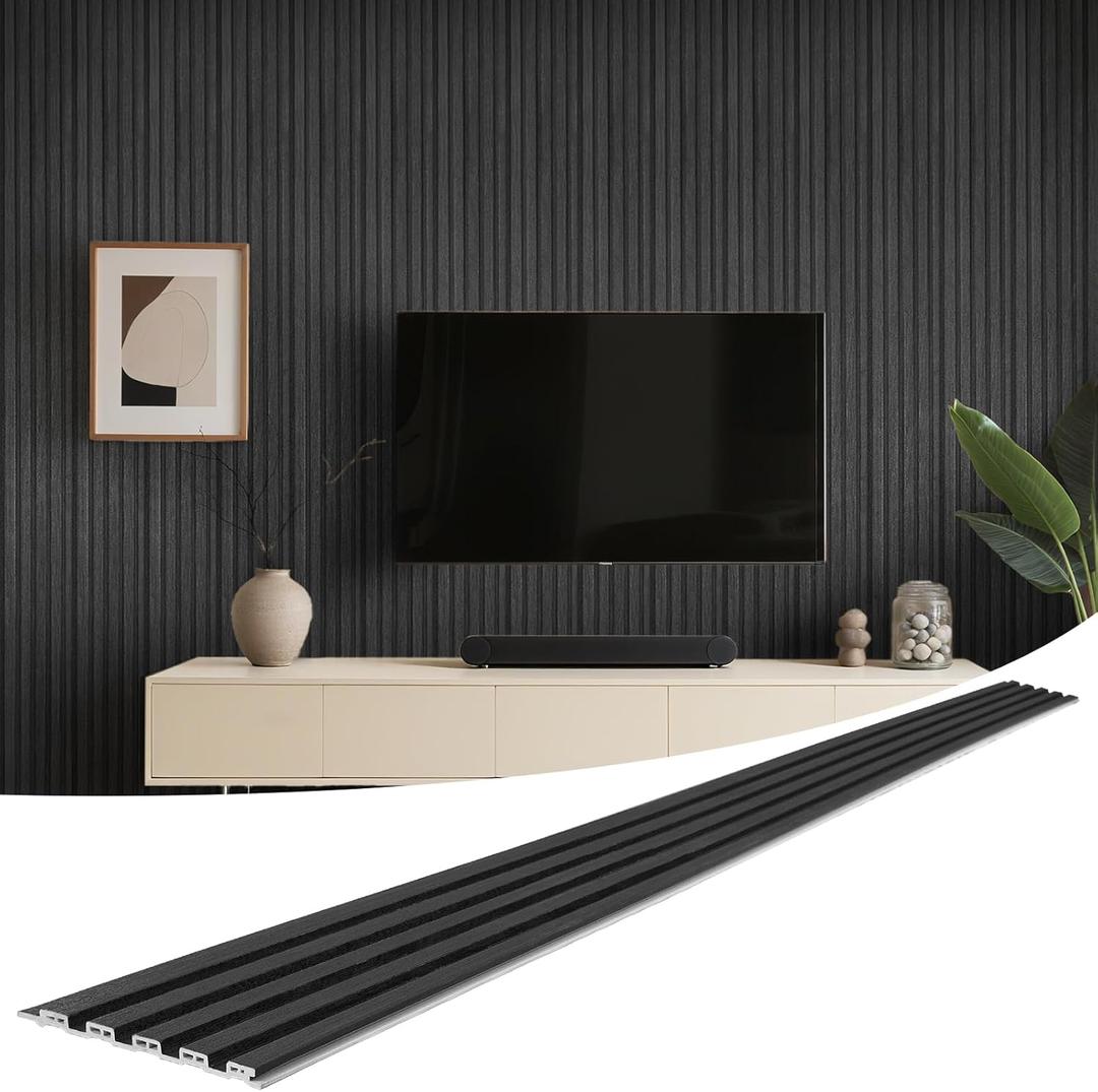 WPC Slat Wall Panels 8 Pack 96" x 6", Waterproof Fluted Wall Paneling, Accent 3D Wall Panel for Wall Decor, Bathroom, Bedroom, Office - Low Grille Black (Cover Approx.32 sq.ft)