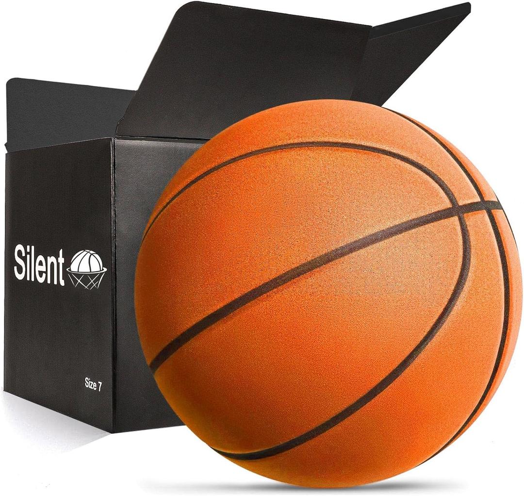 Silent Basketball Size 7 (29.5")  Grooved Airless Indoor Basketball for Quiet Dribbling and Indoor Training, Pro PU Foam Ball  Real Feel Higher Bounce Quieter (Orange)