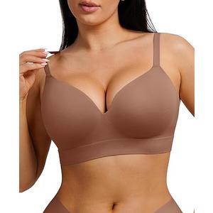FeelinGirl Wireless Supportive Bra for Women, Seamless Comfort Bralettes No Underwire Full Coverage Everyday Bras ,XXL, Coffee 