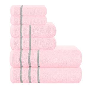 MyOwn Ultra Soft 6 Pack Cotton Towel Set, Contains 2 Bath Towels 28x55 inch, 2 Hand Towels 16x24 inch & 2 Wash Coths 12x12 inch, Ideal Everyday use, Compact & Lightweight - Pink, 71662