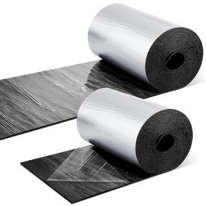 Frienda 2 Rolls 12 x 180 x 1/8 Inch Duct Tape Self Adhesive HVAC Wrap Insulation Thick Aluminum Sliver Pipe Tape Wrap Blanket Foil Heat Radiant Barrier Strong Adhesive for Wall Sound Deadening Pipe