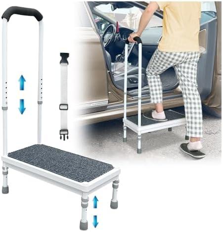 Medical Step Stool with Handle for Elderly Seniors SUV Car Steps 400lb Stepping Stool Adults Ramps with Handrails Height Adjustable Rv Steps Wide Platform Safety Handicap Mobility Assist Devices