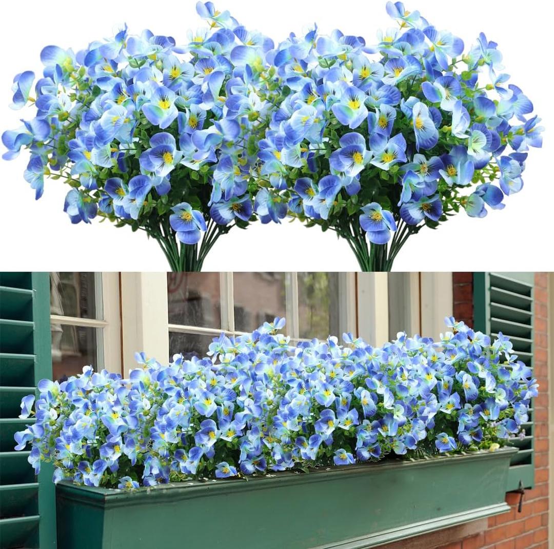 4 Bundles Artificial Daffodils Flowers, Fake Artificial Greenery UV Resistant No Fade Faux Plastic Plants for Wedding Bridle Bouquet Outdoor Home Garden Kitchen Office Table Vase(Blue)