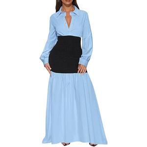 Ekaliy Women's Puff Long Sleeve Shirt Dress Elegant Button Down Loose Swing Party Maxi Dress M