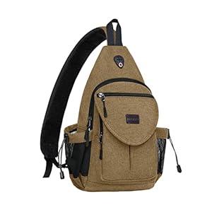 MOSISO Sling Backpack, Canvas Crossbody Hiking Daypack Bag with Anti-theft Pocket, Brown