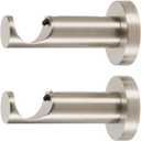 Ivilon Ceiling or Wall Mount Curtain Rod Brackets Holders for Curtain Rods of 7/8 and 1 Inch Diameter. Set of 2. Color Brushed Nickel