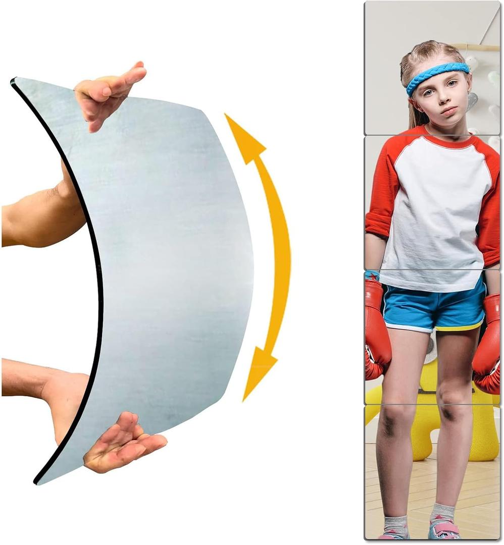 Unbreakable Door Mirror Full Length, Full Body Mirror for Kids, 4Pack 12 x12 inch, Shatterproof Plexiglass Long Mirrors for Bedroom Closet, Children Plastic Mirrors Non Glass Stick on miroir