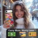 Compatible for iPhone 17 Air Case with Card Holder Cute - Kawaii Design Military-Grade Drop Protection Rugged Wallet Cases for Women (Black Red Garden Flower)