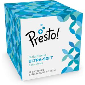 Amazon Brand - Presto! Ultra 3-Ply Facial Tissue, Thick and Strong, 66 Count, Pack of 1