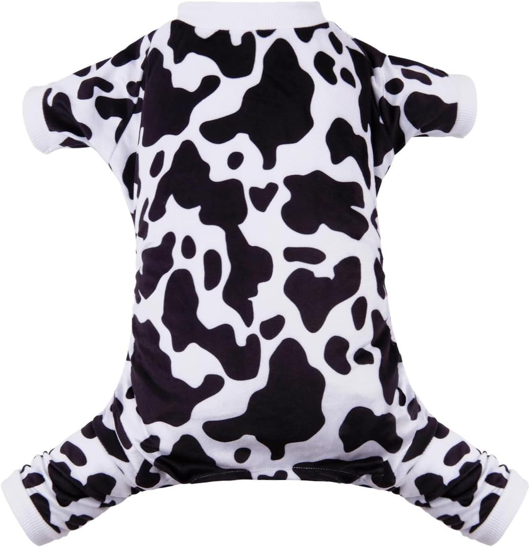 CuteBone Dog Pajamas Costumes Fleece Pet Clothes Puppy Onesie Winter Holiday Cute Cat Jammies Keep Your Pet Warm in The Cold Weather (Small, Cow)
