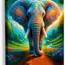 Jreiiolk Elephant Picture Wall Decor, African Animals Wall Art, Modern Contemporary Art Prints, Colorful Painting for Living Kids Room Bedroom Office Home Canvas Decorations (16 * 24inch)