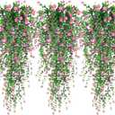 Artificial Hanging Flowers, 3 Pcs Fake Hanging Plants Artificial Vines for Outdoors, Fake Ivy Vine UV Resistant No Fade Faux Plants for Indoor Outside Garden Patio Yard Greenery Decoration (Pink)
