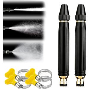 2 Packs Heavy Duty Adjustable Hose Nozzle, High Pressure Jet Sweeper Spray Nozzle with Leak-Proof Design, Metal Garden Hose Sprayer for Car Wash, Lawn, Patio Cleaning