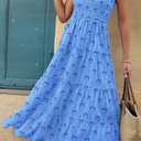 PRETTYGARDEN Women's 2025 Floral Maxi Sundress Smocked Tank Dress Sleeveless Ruffle Summer Tiered Long Dresses (M)