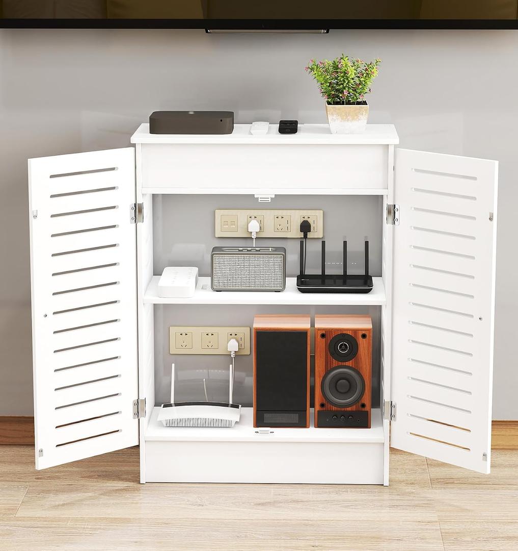 WiFi Router Storage Cabinet, Multi-Functional Router Storage Box, Floor Standing Router Storage Box Modem, Cable Management Organizer, Wall Mountable for Living Room, Office, Bedroom