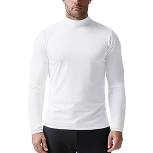 Zengjo Mens Mock Turtleneck Long Sleeve Shirts Thermal Baselayer Lightweight Athletic-Fit Undershirt for Cold Weather Sports (Large, White)