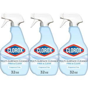 Clorox Free & Clear Multi Surface Cleaner, Spray Bottle, Fragrance Free, 32 Fluid Ounces, Pack of 3