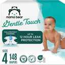 Amazon Brand - Mama Bear Gentle Touch Baby Diapers, Formulated without Fragrance, Size 4, 148 Count (4 packs of 37), with Skin Protection and Leak Protection