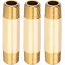 PATIKIL 5Pcs 3" Long 3/8" x 3/8" NPT Male Brass Pipe Fitting Long Nipple, Brass Tone