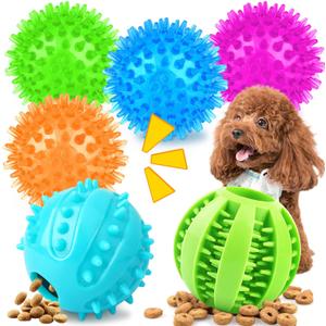 Puppy Toys for Teething, 6 Pack Interactive Dog Toys, 2.5" Squeaky Dog Balls and Treat Balls, Dog Chew Toys for Intellect Training, Small to Medium Breed