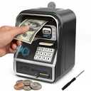 Piggy Bank for Kids Electronic ATM with Password Fingerprint Unlock for Real Money, Children Cash Coin Bank Birthday Gifts for 3 4 5 6 7 8 9 10 11 12 Year Old Boy Girl(Black/Silver)