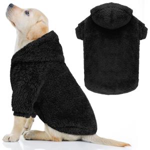Fuzzy Dog Sweaters for Medium Dogs Dog Hoodie Soft Double-Sided Plush Fleece Pet Sweater Clothes Coats Pet Hoodie Sherpa Hooded Sweatshirt(Black-M)