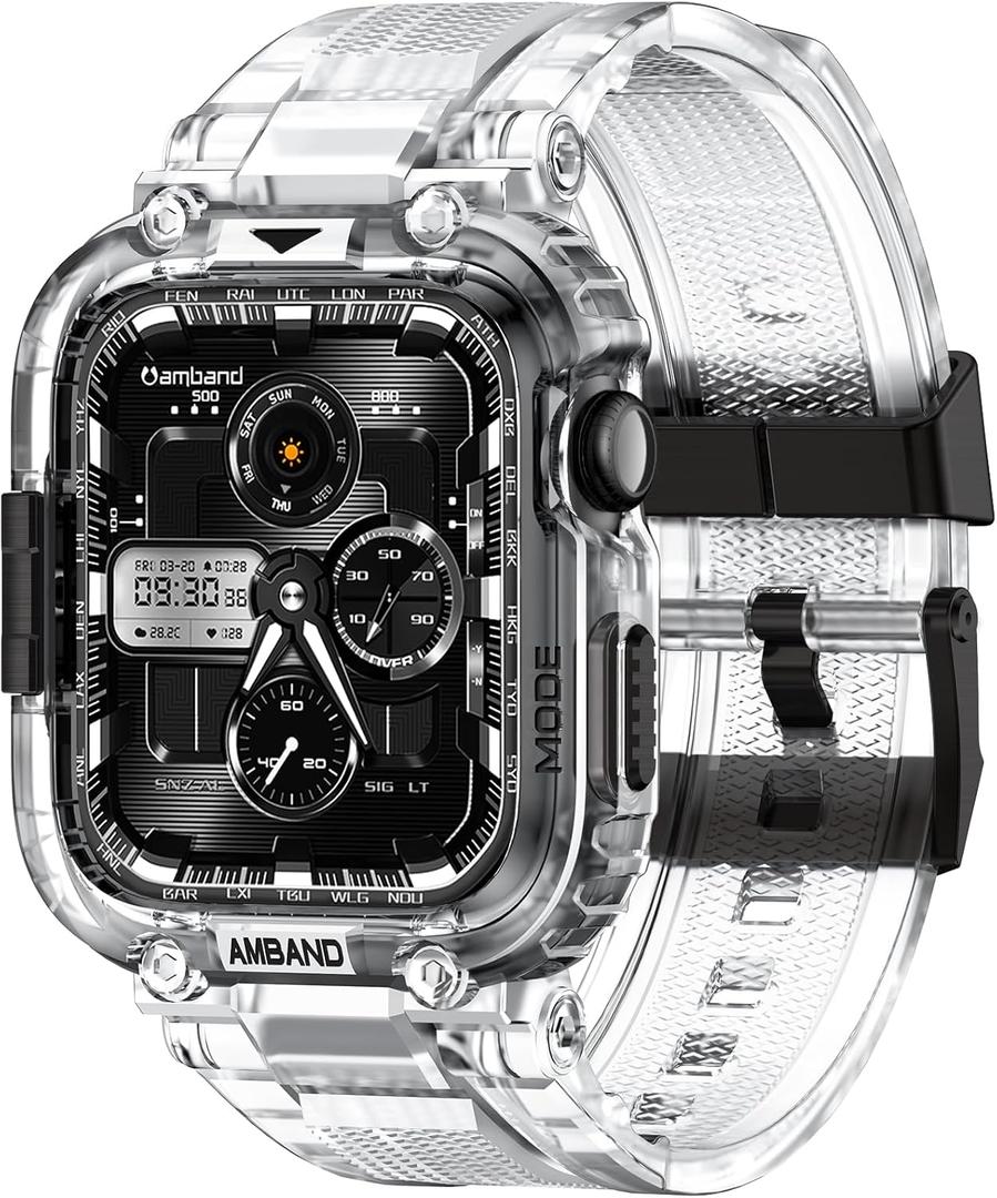 amBand Bands Case Compatible with Apple Watch Series 11/10 46mm for Men Women, M1 Sport Rugged Heavy Duty Cover Tactical Strap Military Grade Protective Bumper Protector for iWatch 46mm Men, Clear