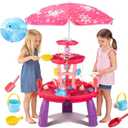 VROGTIK Water Table for Toddlers with Water Pump and Fishing Game Set 3-Tier Kids Sand Water Table with Umbrella Sensory Outdoor Toys for Kids Ages 3-8 Outside Toys Backyard Toddler Girl Toys