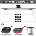 13-14-15 in Universal Pan Lid, Extra Large Stainless Steel Pot Lid for Pots, Pans, Skillets, Replacement Frying Pan Lid with Heat Resistant Silicone Knob, Dishwasher Safe
