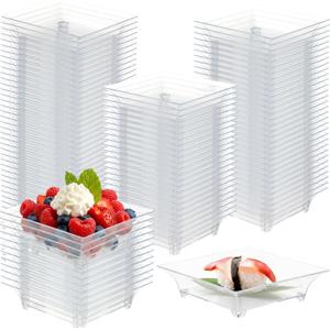 100 Pcs Mini Appetizer Plates Bulk 1 oz 2.4 Inch Square Plastic Dessert Plates Disposable Appetizer Tray for Wedding Shower Salad Cake Afternoon Tea Birthday Party (Clear)